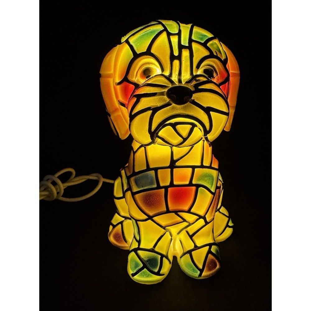 Stained Glass Dog Lamp 18x16x12cm (7.1x6.3x4.7in) USB Rainbow Puppy Night Light